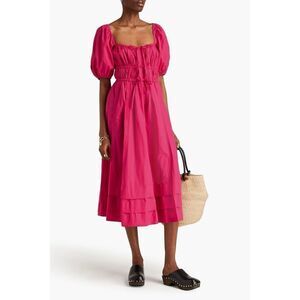 Ulla Johnson Palma Peasant Pink Barbie Summer Midi Poplin Dress Cotton Size 2 S